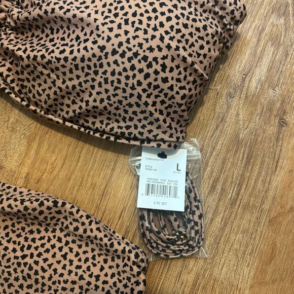 NWT A Pea In The Pod Maternity Cheetah Convertible Two Piece Swimsuit Size L - Picture 2 of 7